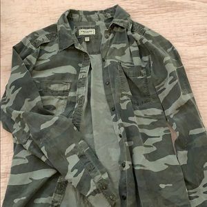 Express camo boyfriend button down